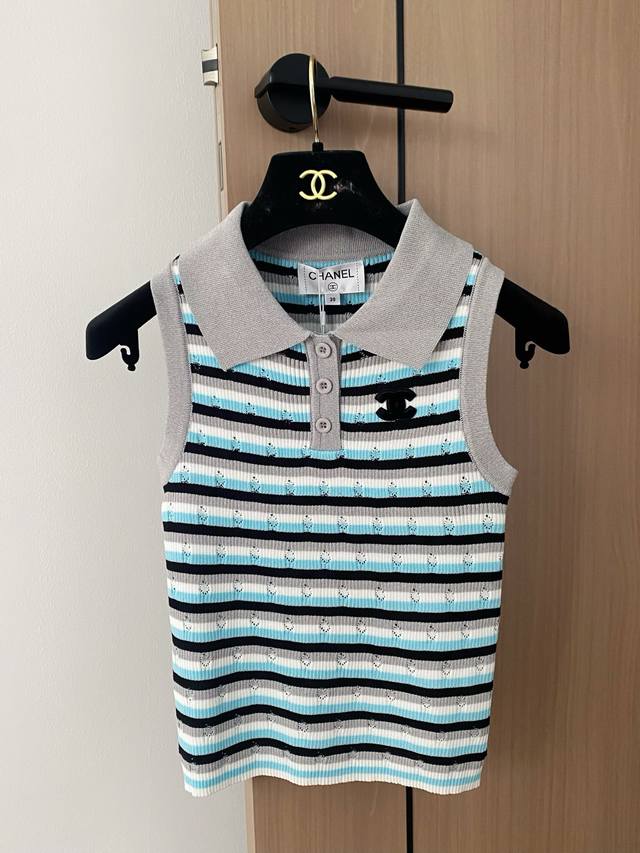 New two-color contrast striped lapel vest fabric breathable Logo pattern decorat