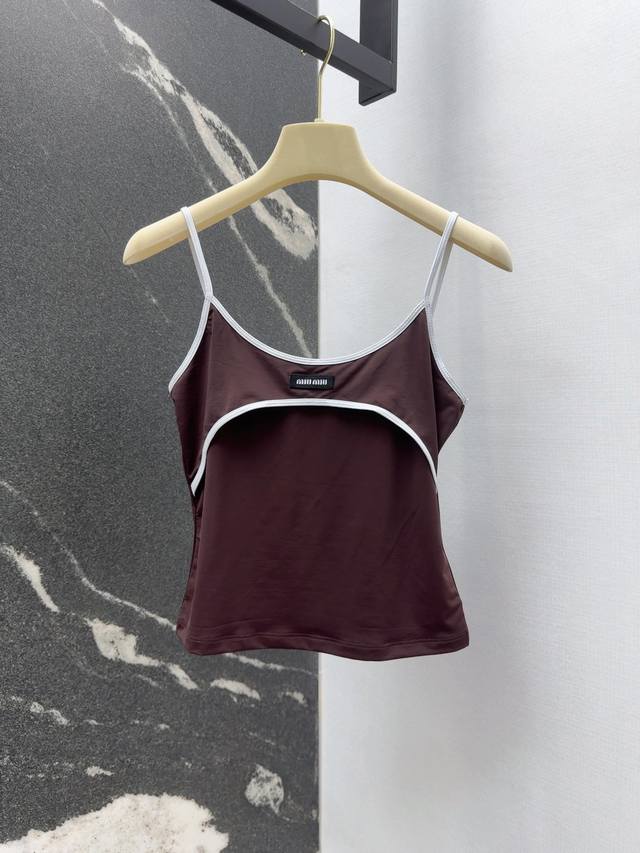 Miu 25Ss new spring and summer high elastic contrast color camisole vest fabric