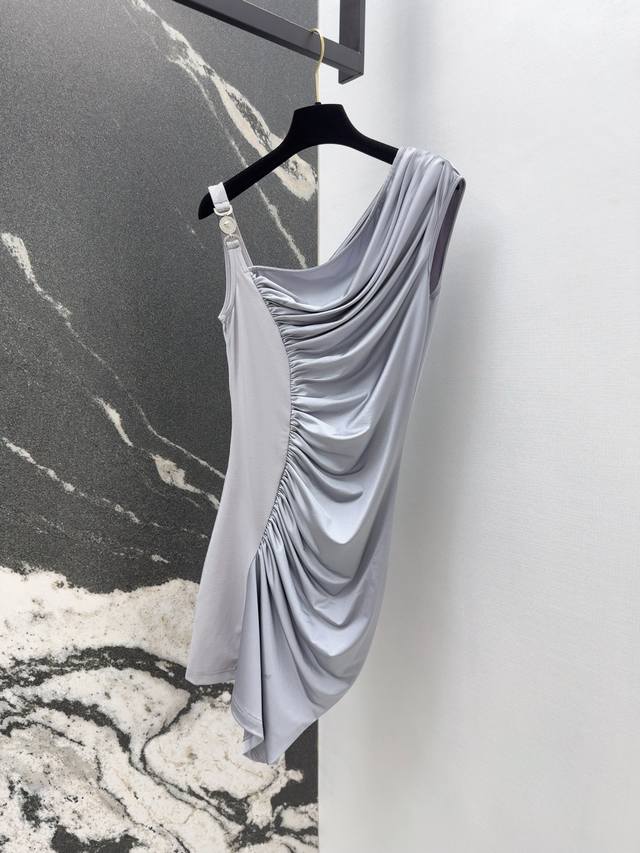 Ver 25Ss New arrival in spring and summer, irregular drape short black dress, hi