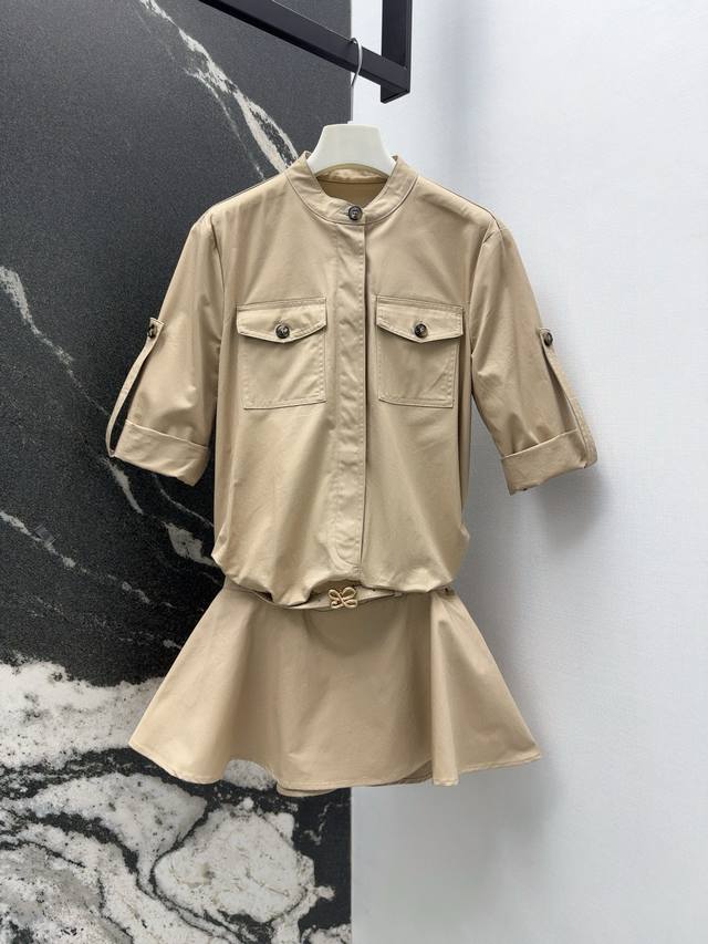 Loe 25Ss Spring and summer new cotton shirt dress Customized belt to modify the