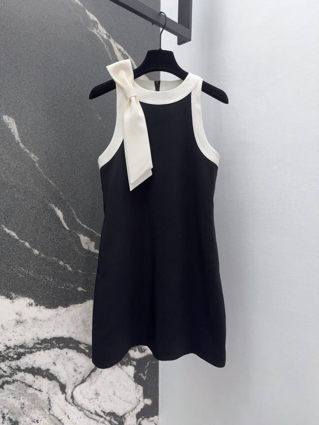 Cd 25Ss New spring and summer French Hepburn style contrasting bow sleeveless dr