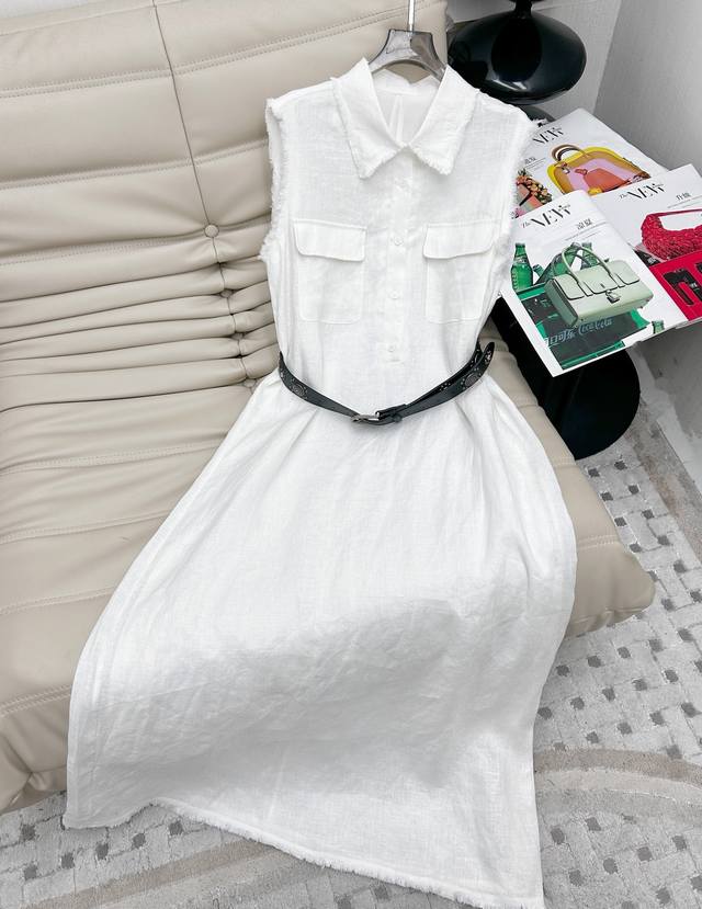2025 new product, sleeveless lapel linen loose dress, custom-made imported 100%