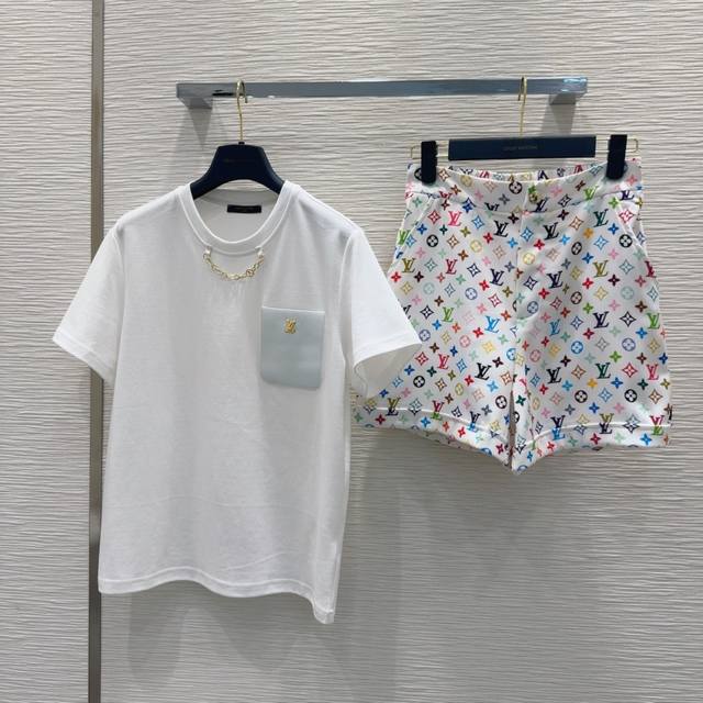 Louis Vuitto* 2025Ss new T-shirt set Monograw penetration printing High-end and