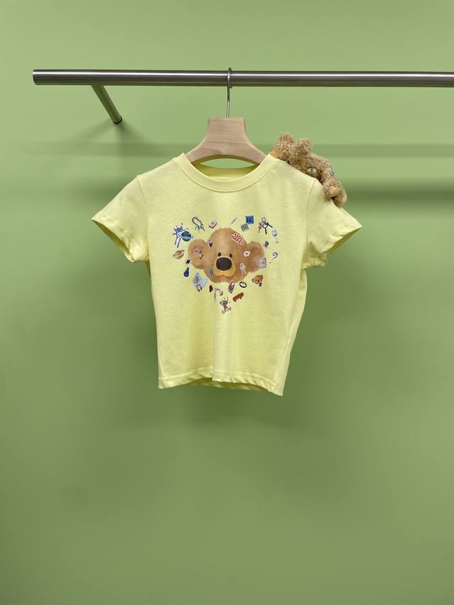 13De Marzo Women's 25 Spring and Summer New Sticker Bear Head Short Sleeve Casua