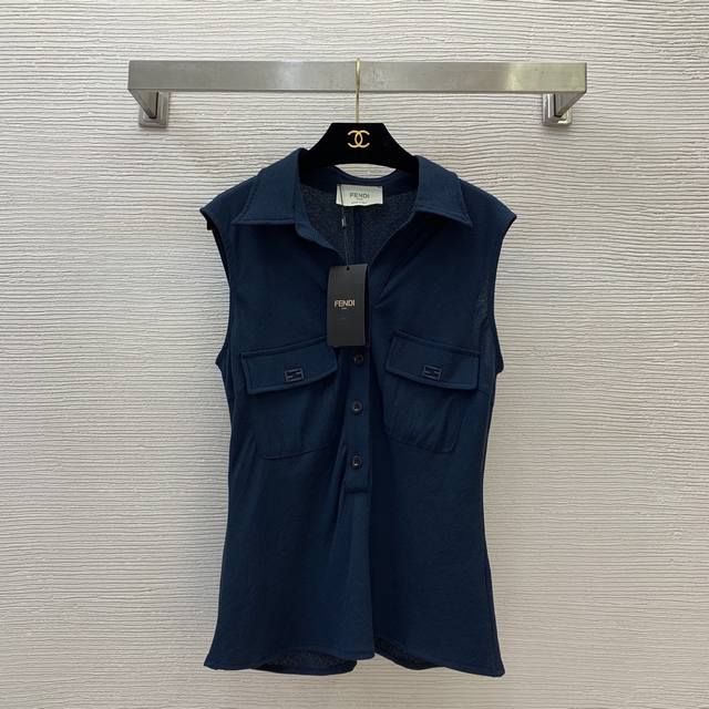 Tops Fend* new style stylish double pocket half-breasted button-down placket lap