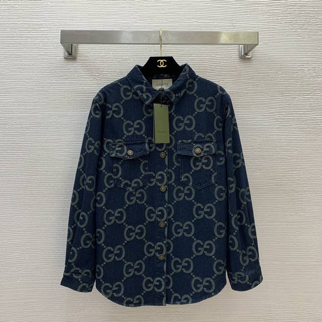 Gucc*I new custom-made double Gg jacquard denim fabric! Double pocket button-dow