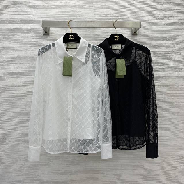 Gucc* New custom double Gg mesh see-through shirt + lace camisole vest, imitatio