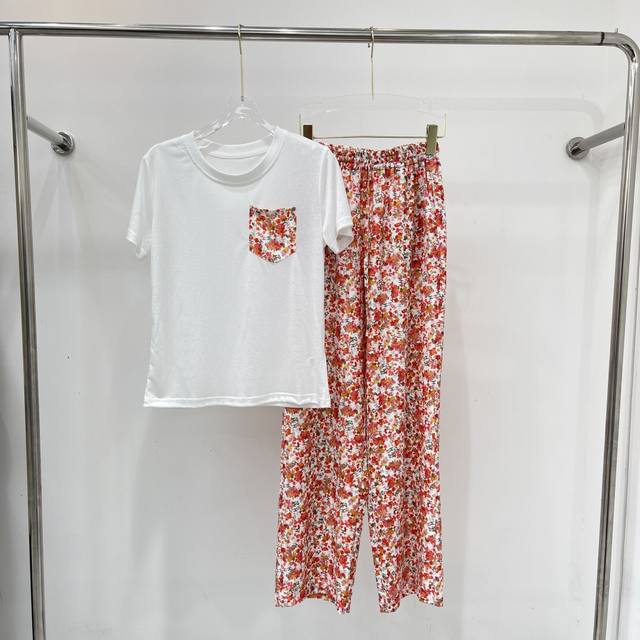 New fashion short-sleeved printed pants suit, high quality, classic, simple, fas