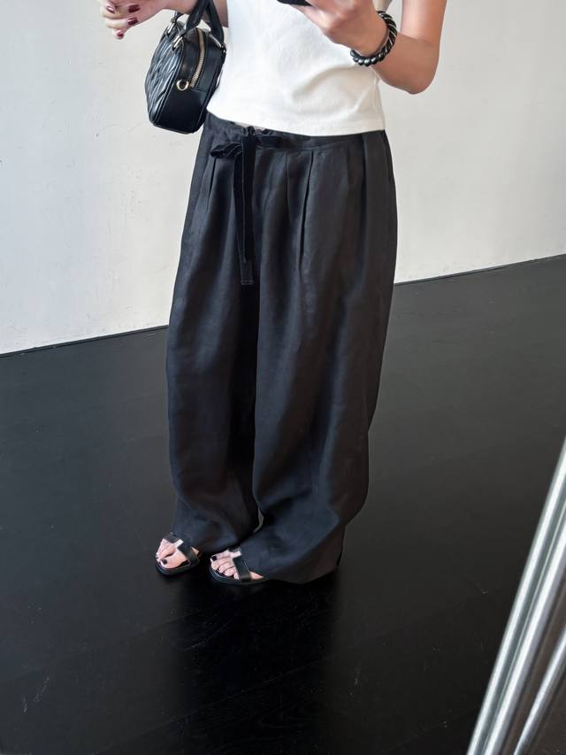 New New Mm6 classic black velvet drawstring slimming linen pants Sml