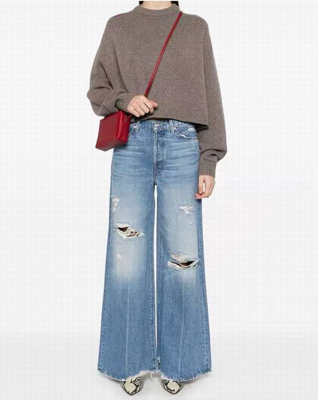 New 2025Mother New Ripped Wide Leg Jeans Sml
