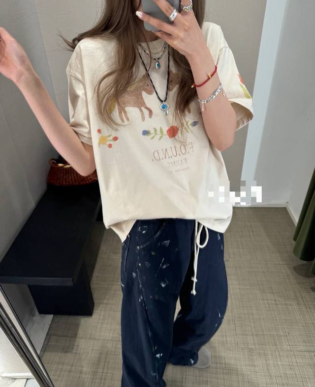 New New Pony T-shirt Round Neck Print Cartoon All-match Breathable Top Sml
