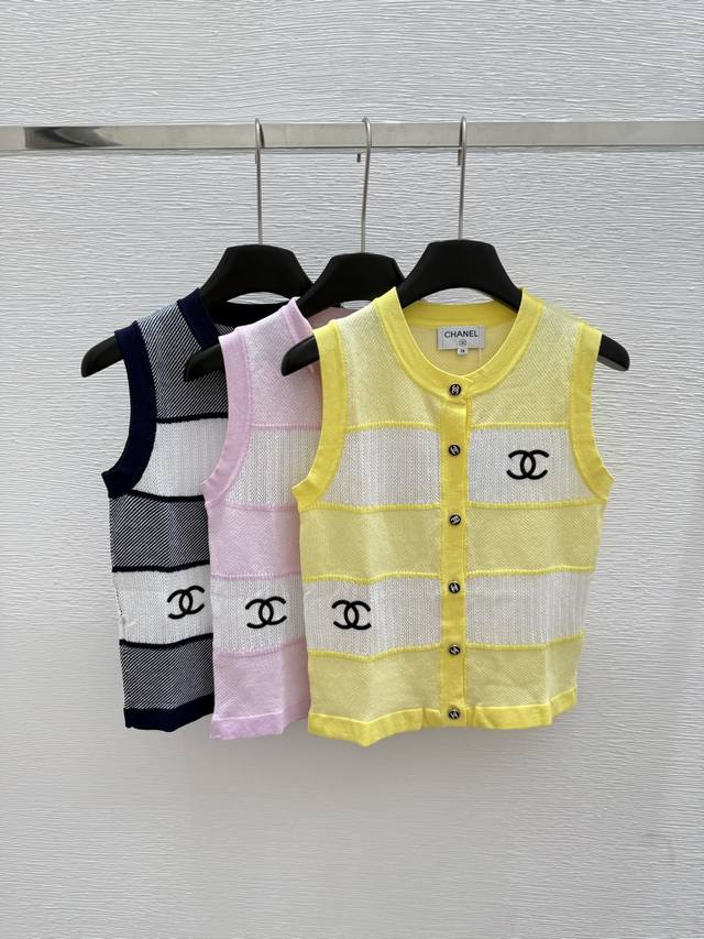 CH's new summer round neck knitted vest Color: yellow pink black Size: 36.38.40