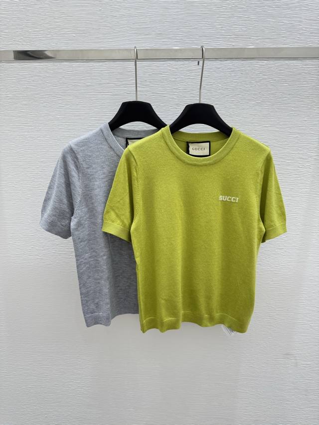 G's new summer round neck knitted short sleeves Color: gray green Size: 36.38.40