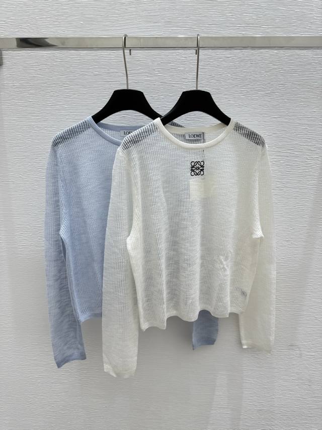 Lo's new summer hollow knitted long sleeves Color: white blue Size: 36.38.40