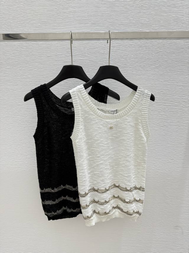 Chi's new summer striped knitted vest Color: white black Size: 36.38.40