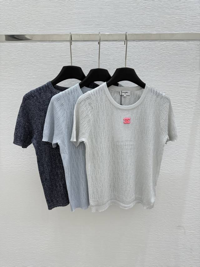 Ch's new summer round neck knitted short sleeves Color: black blue gray Size: 36