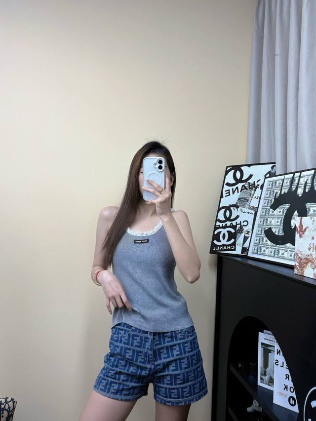 M's new summer lace knit Bx Color: white gray Size: 36.38.40