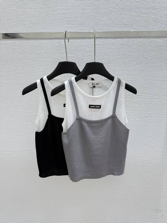 M's new summer fake two-piece knitted vest Color: gray black Size: 36.38.40