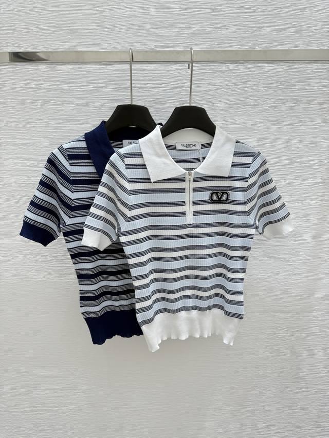 Va's new summer striped knitted short-sleeved shirt Color: white black Size: 36.