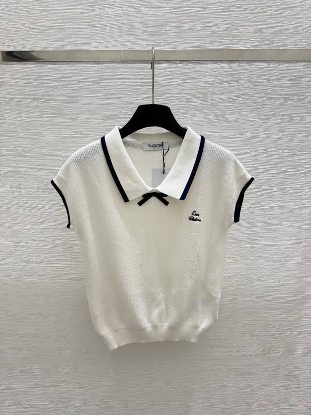 Va's new summer lapel knitted short sleeves Color: White Size: 36.38.40