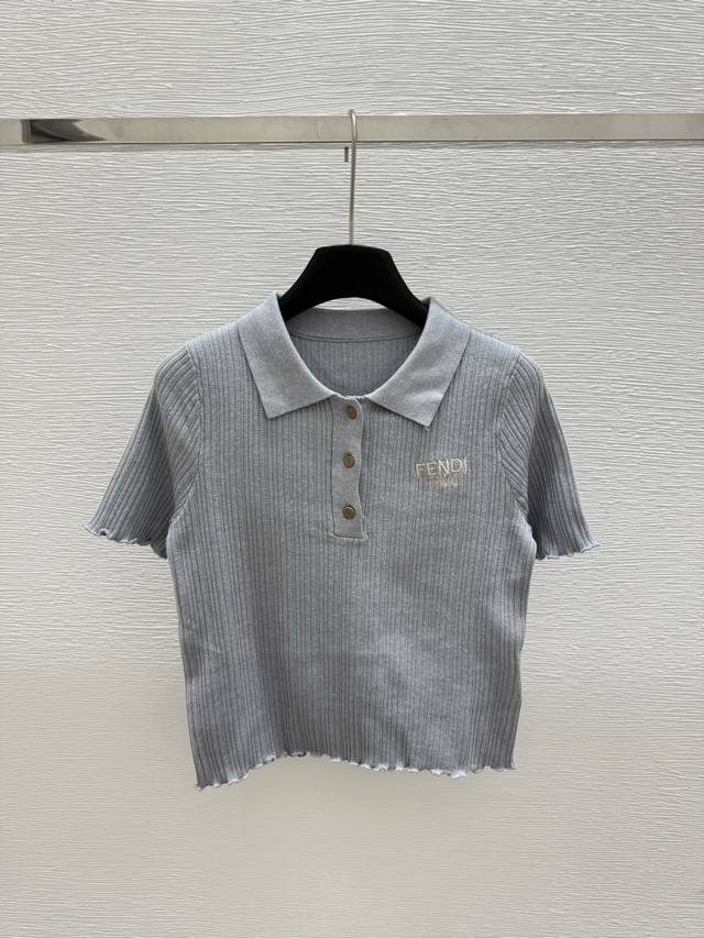 F home summer new style lapel knitted short sleeves Color: gray Size: 36.38.40