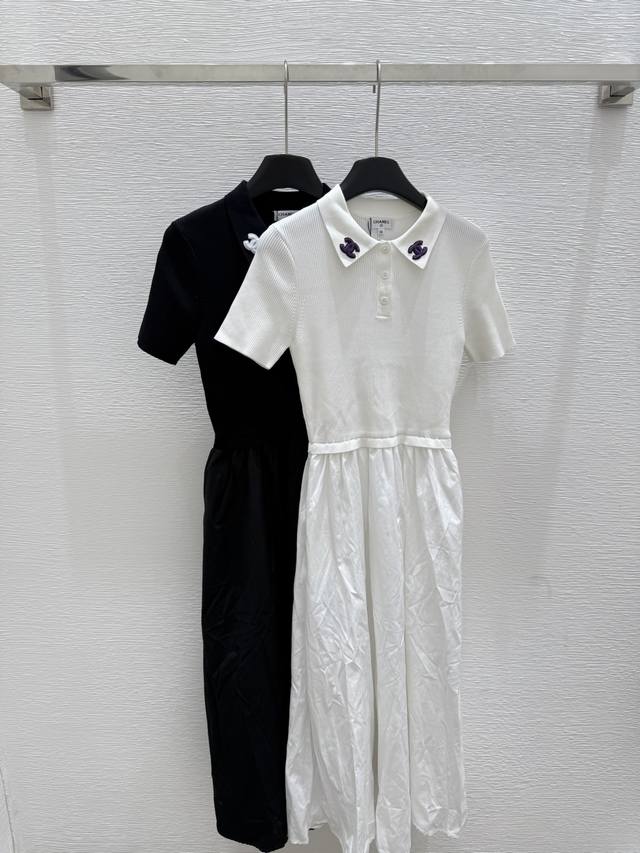 Ch's new summer lapel knitted vest dress Color: white black Size: 36.38.40