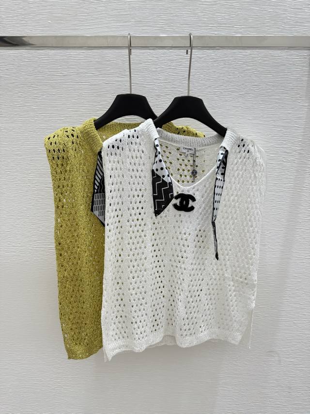 Ch's new summer lapel knitted vest Color: yellow white Size: 36.38.40