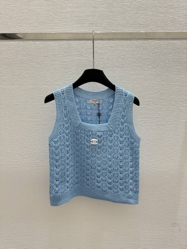 Chi's new summer square collar knitted vest Color: blue Size: 36.38.40