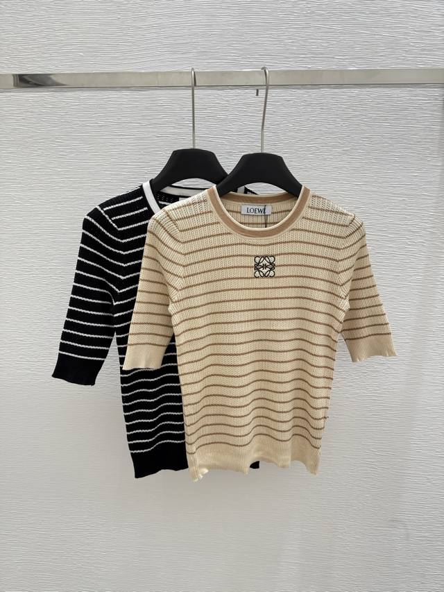 Lo's new summer striped knitted short-sleeved shirt Color: black yellow Size: 36