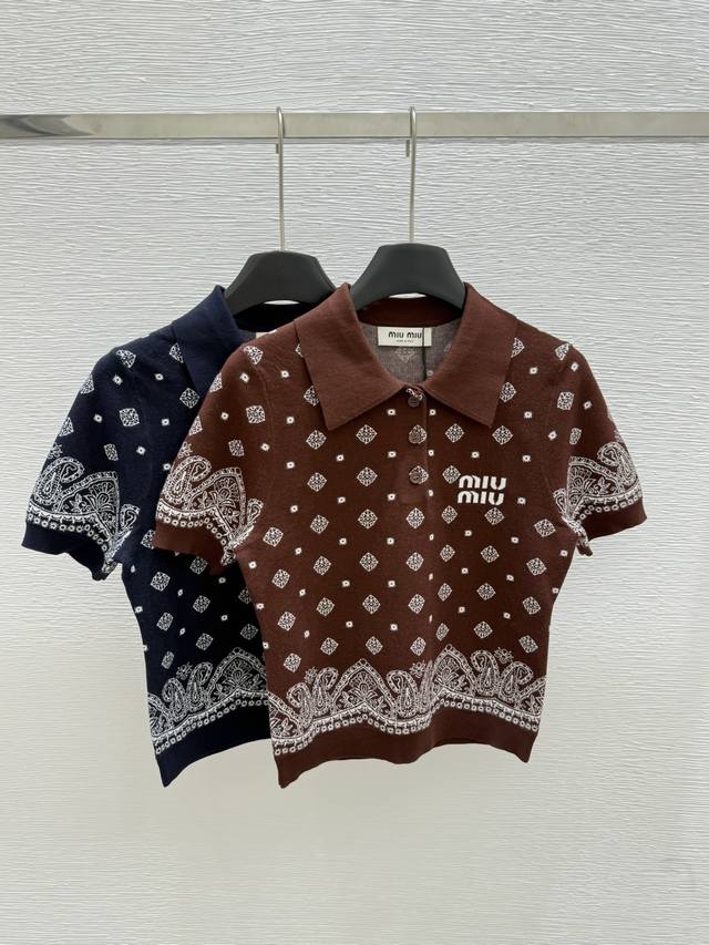 M's new summer lapel knitted short sleeves Color: coffee color royal blue Size: