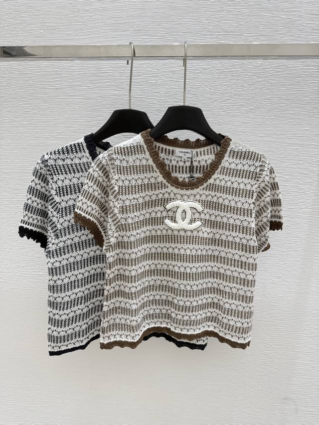 Ch's new summer hollow knitted short sleeves Color: brown black Size: 36.38.40