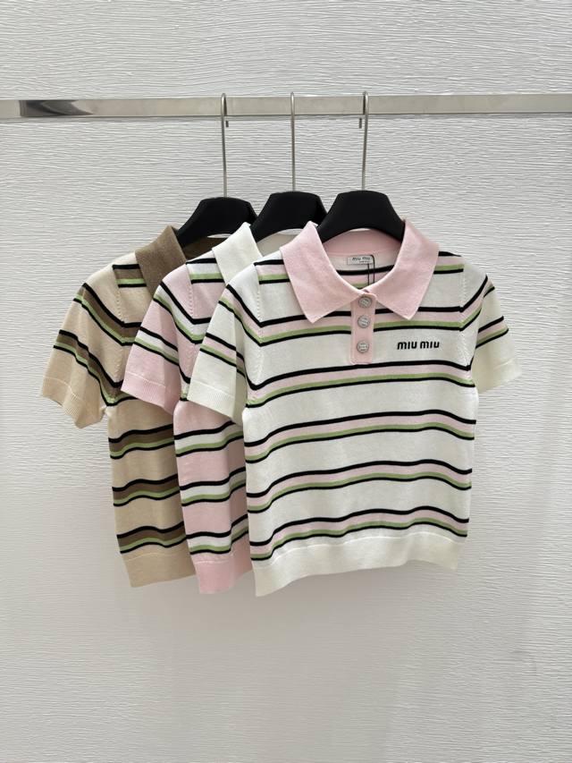M's new summer lapel knitted short sleeves Color: white pink coffee Size: 36.38.