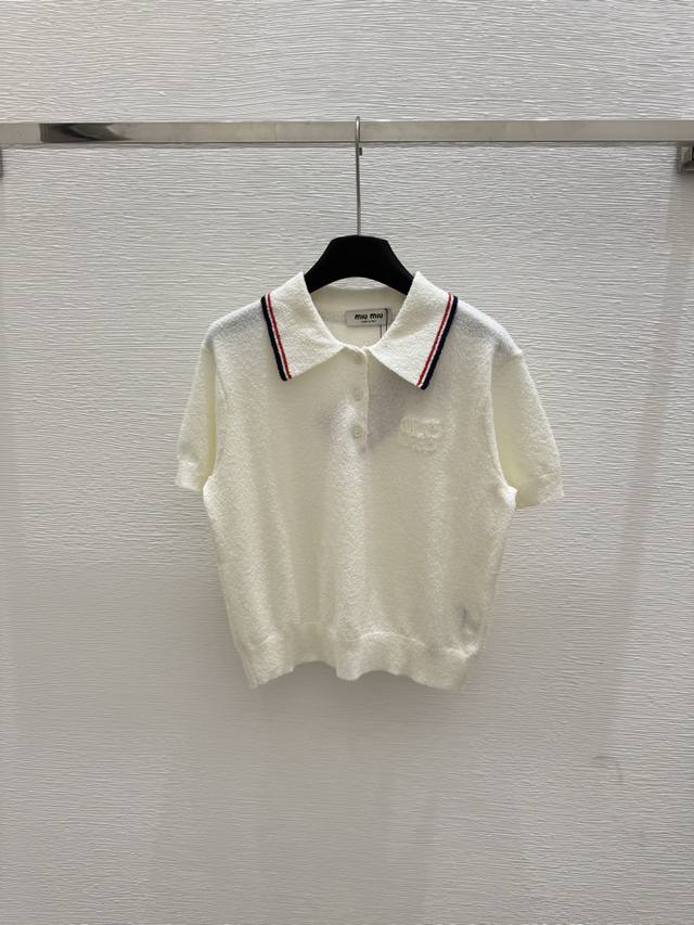 M's new summer lapel knitted short sleeves Color: White Size: 36.38.40
