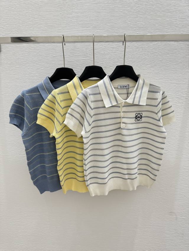 Lo's new summer lapel knitted short sleeves Color: white yellow blue Size: 36.38