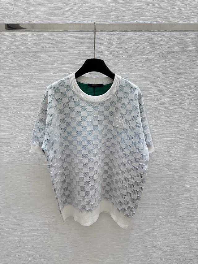 L's new summer checkered knitted short-sleeved shirt Color: White Size: 36.38.40