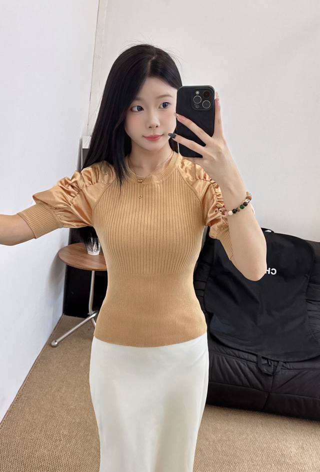 Max's new summer round neck knitted short sleeves Color: pink royal blue yellow