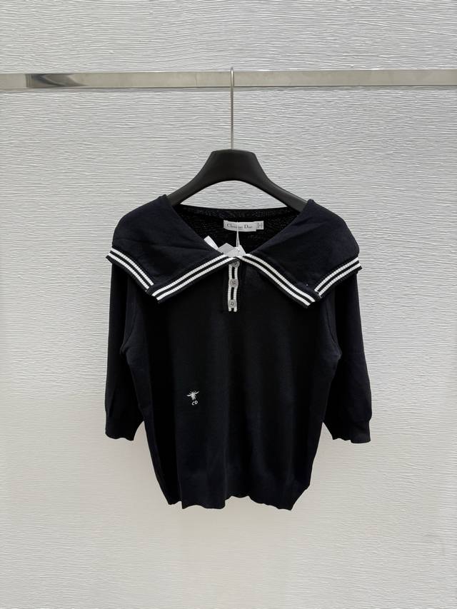 D's new summer navy collar knitted long sleeves Color: Black Size: 36.38.40