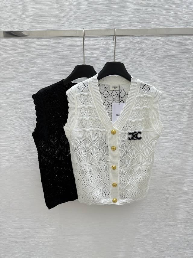 Chi's new summer hollow knitted cardigan vest Color: white black Size: 36.38.40