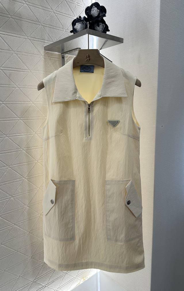 Prad* 2025 new arrivals Lapel work vest dress Customized Yb imported cotton nylo