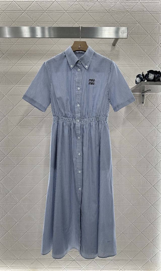 Miumi* 2025 new products on the shelves lapel shirt striped dress Customized Yb