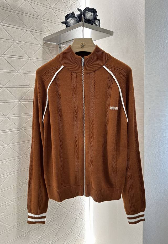 Miumi* 2025 new arrivals knitted long-sleeved zipper jacket Customized Yb wool y
