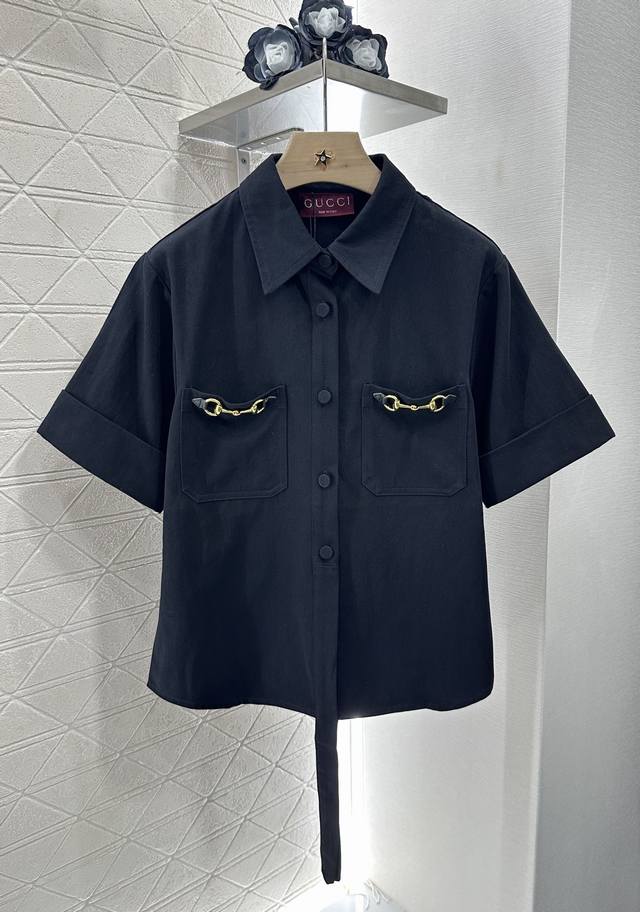 Gucc* 2025 New arrivals Chain button shirt jacket skirt set Customized Yb twill