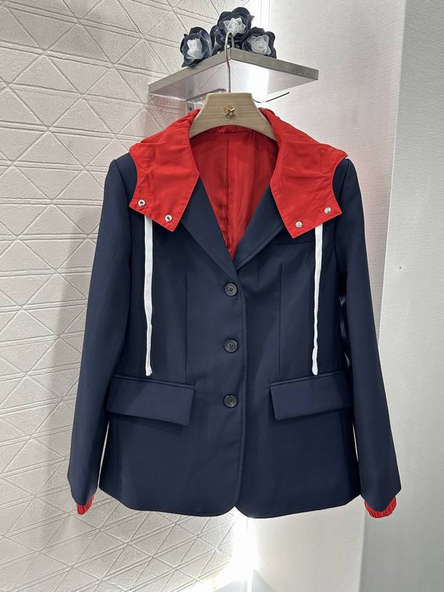 Miumi* 2025 new products on the shelves shoulder pad color matching suit jacket