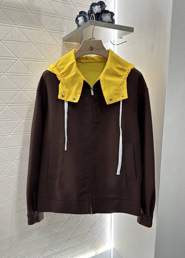 Miumi* 2025 new arrivals hooded drawstring colorblock jacket Customized Yb impor