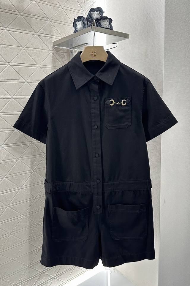 Gucc* 2025 New arrival Short-sleeved jumpsuit Customized Yb twill cotton materia