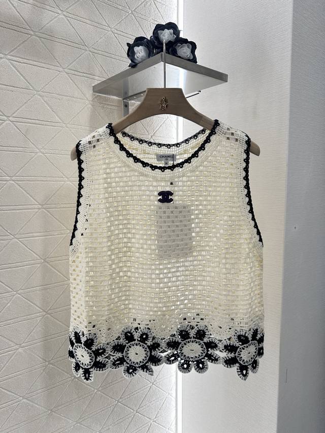 Chane* 2025 new arrivals woven flower contrast knitted vest Customized Yb cotton