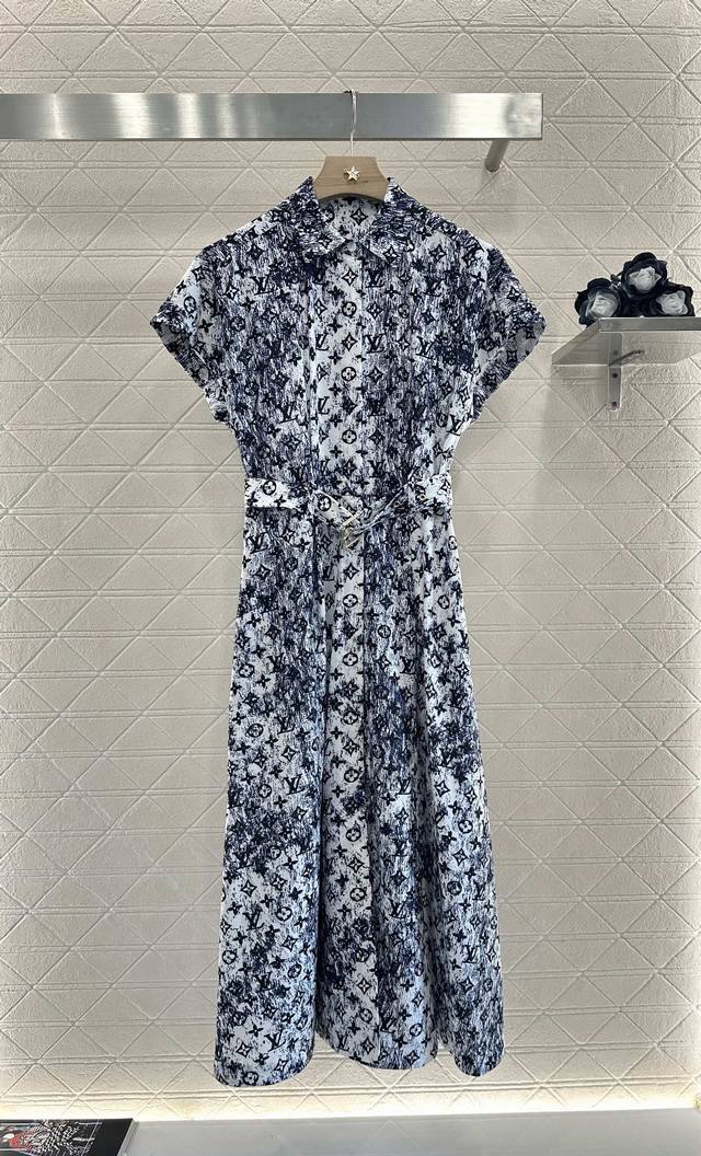 Louis Vuitto* 2025 new arrivals Printed belt dress Customized Yb imported twill