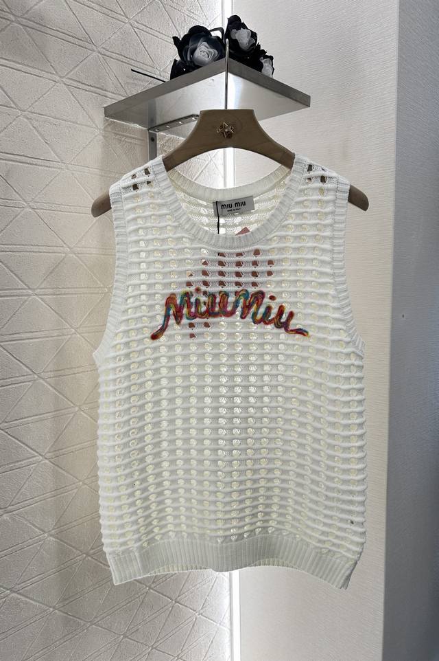 Miumi* 2025 new products on the shelves hollow letter knitted vest custom Yb cot