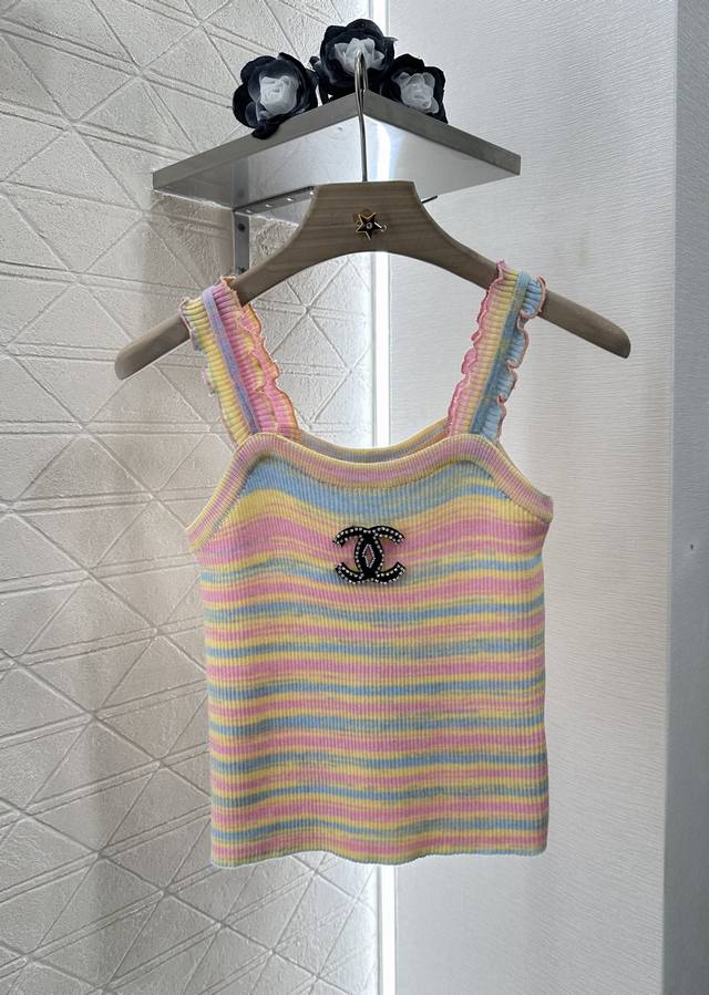 Chane* 2025 new arrivals Fungus shoulder strap striped knitted vest Customized Y