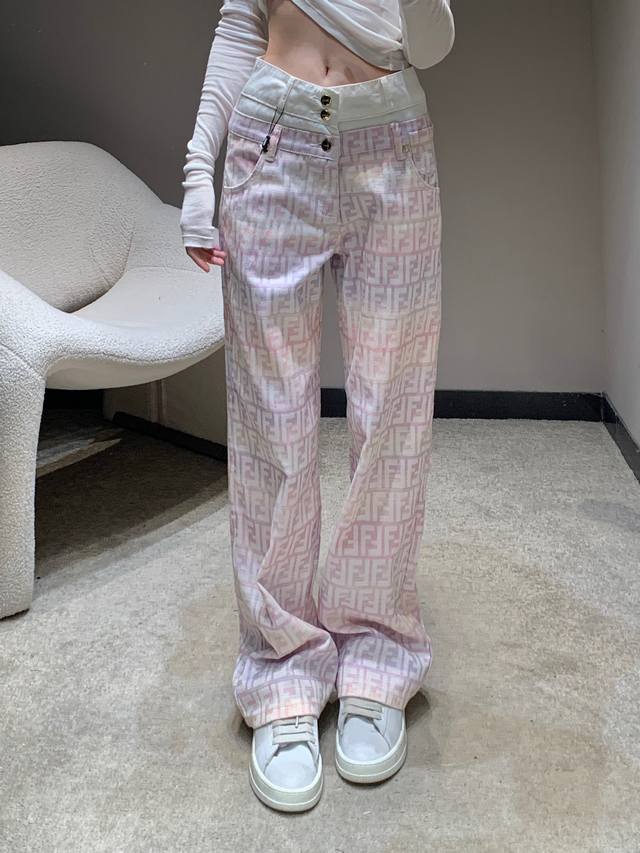Fend* 25Ss Spring and Summer new colorful letter jacquard straight denim trouser